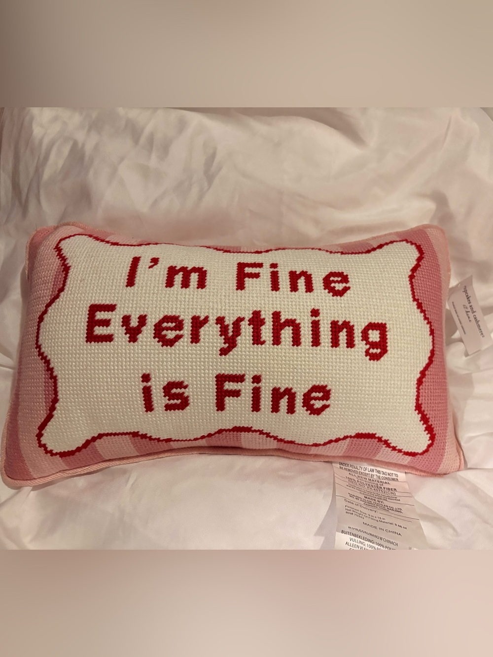 cupcakes & cashmere Pink and Red "I'm Fine Everything is Fine" Accent Pillow